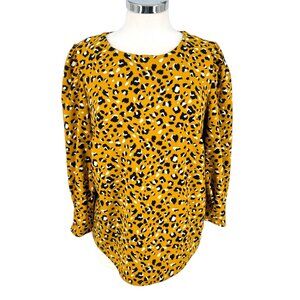 Melloday Leopard Print Blouse Yellow Black Size Medium Keyhole Back